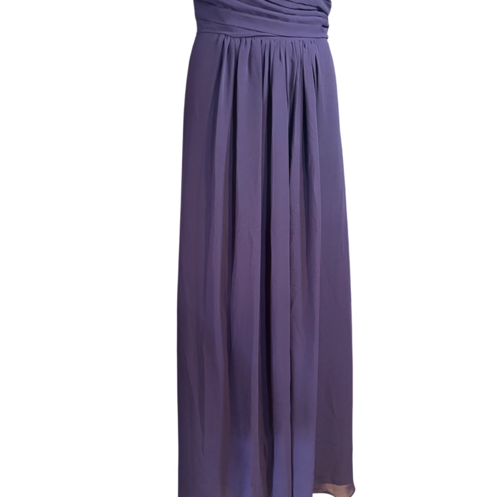 Bill levcoff one-shoulder chiffon gown wide strap ruched pleated bodice skirt 14 - Picture 4 of 10